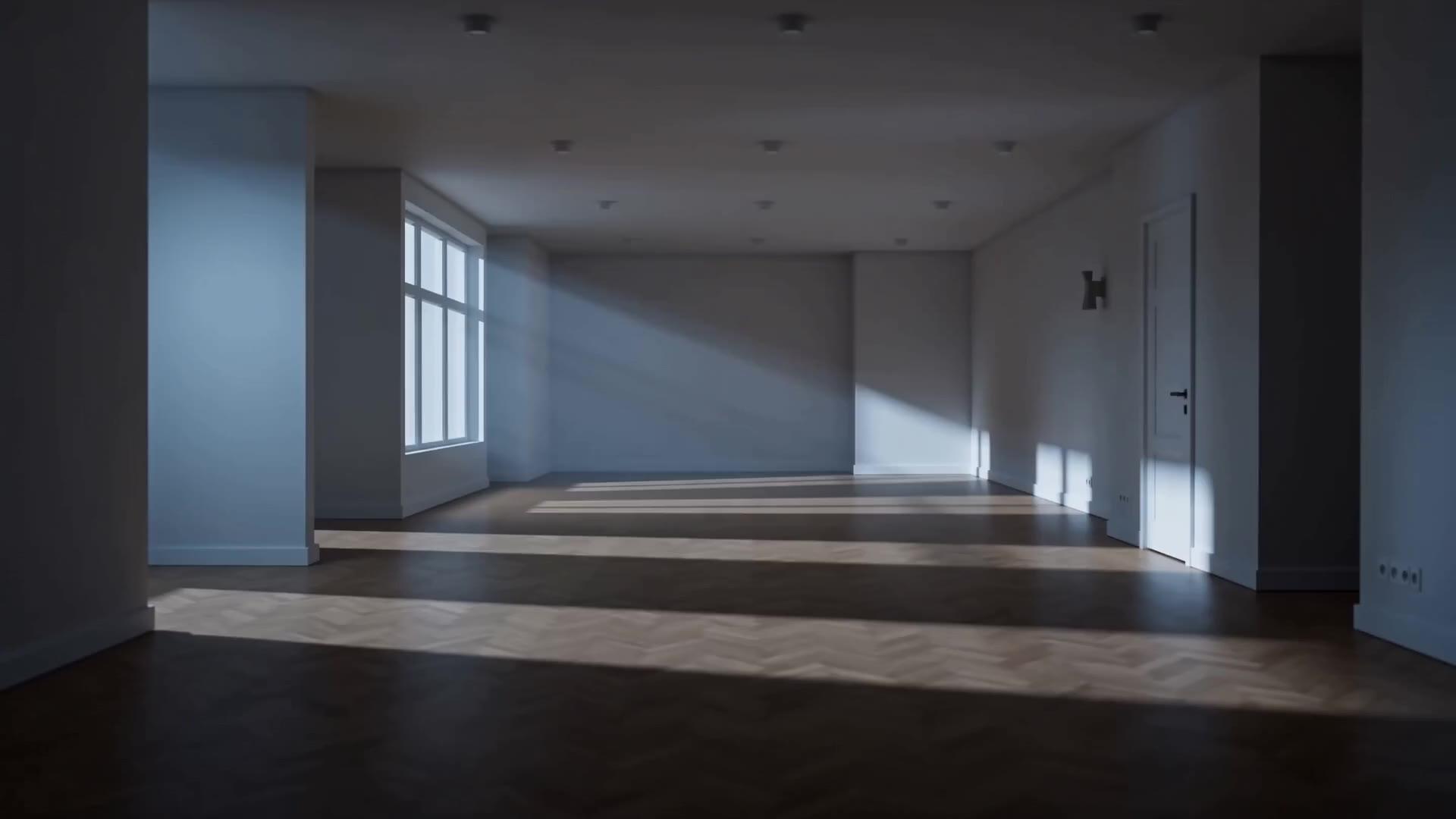 Interious in Aktion: Ein leerer Raum wird in ein fertig eingerichtetes Wohnzimmer verwandelt