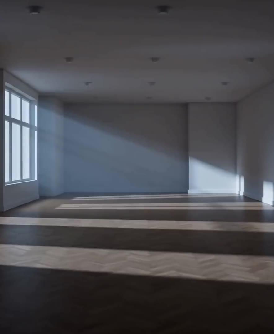 Interious in Aktion: Ein leerer Raum wird in ein fertig eingerichtetes Wohnzimmer verwandelt
